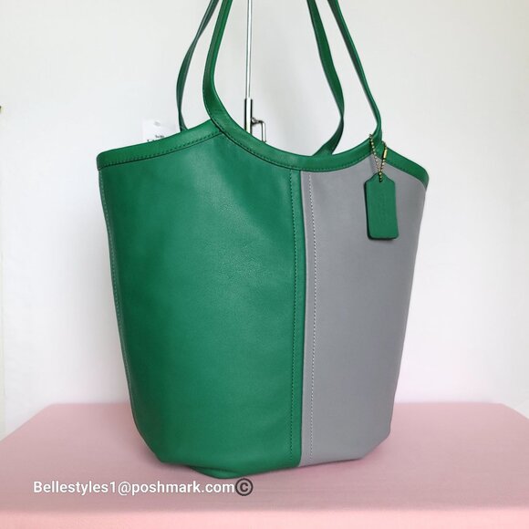 COACH Bea Colorblocked Smooth Leather Large Tote -Green Granite multi color ⭐ - Picture 2 of 16